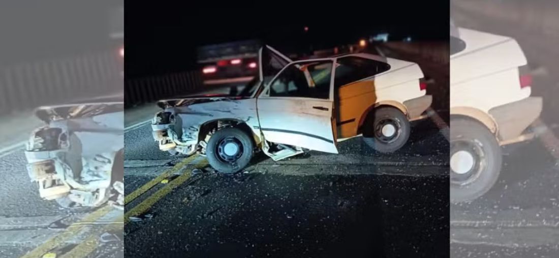 Acidente com carro aconteceu em uma ponte sobre o Rio Tietê, no sentido Novo Horizonte-Pongaí, no km 231 — Foto: TV BGO 